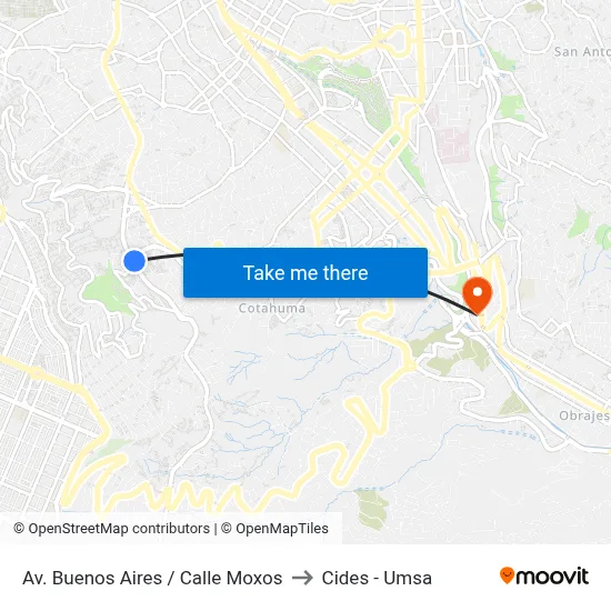 Av. Buenos Aires / Calle Moxos to Cides - Umsa map