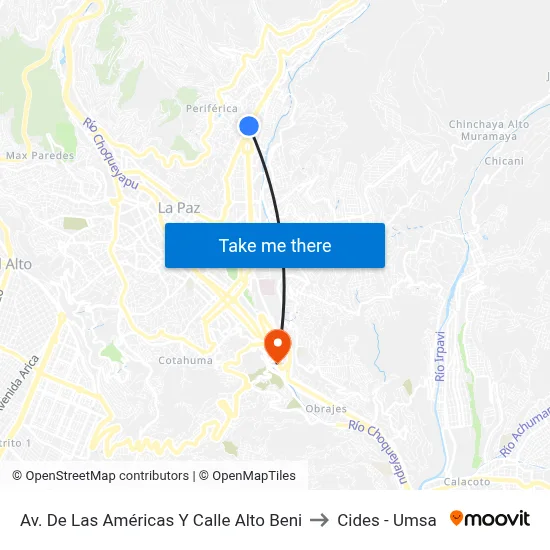 Av. De Las Américas Y Calle Alto Beni to Cides - Umsa map