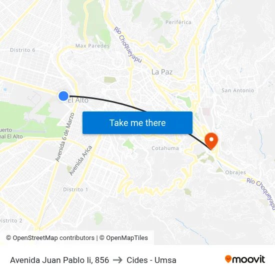 Avenida Juan Pablo Ii, 856 to Cides - Umsa map