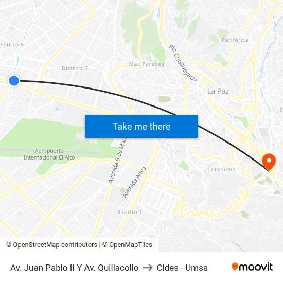 Av. Juan Pablo II Y Av. Quillacollo to Cides - Umsa map