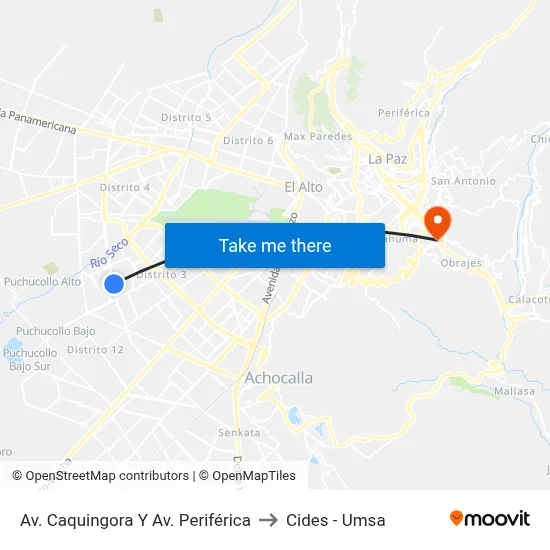 Av. Caquingora Y Av. Periférica to Cides - Umsa map