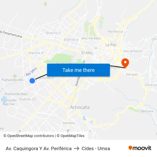 Av. Caquingora Y Av. Periférica to Cides - Umsa map