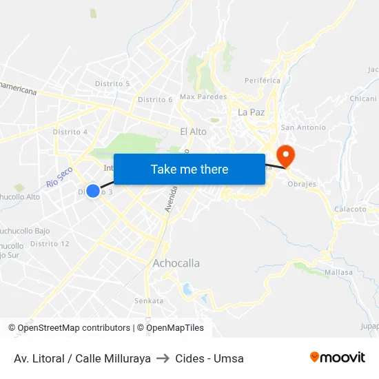 Av. Litoral / Calle Milluraya to Cides - Umsa map