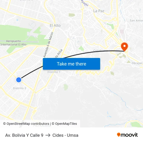 Av. Bolivia Y Calle 9 to Cides - Umsa map
