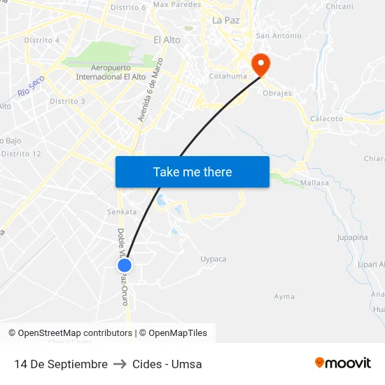 14 De Septiembre to Cides - Umsa map