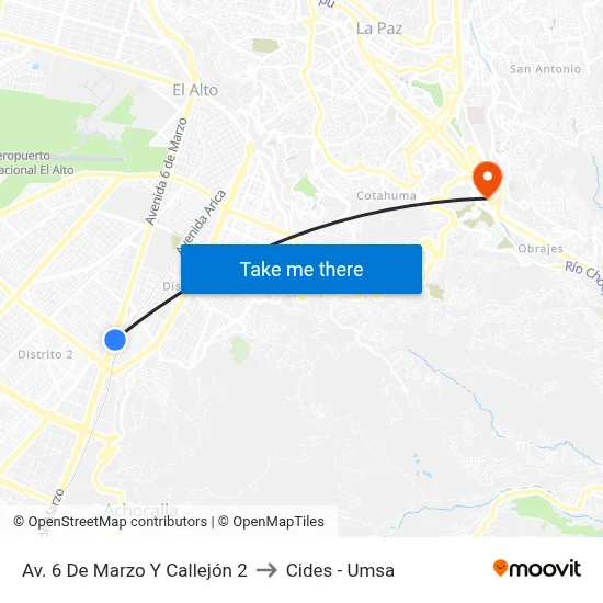 Av. 6 De Marzo Y Callejón 2 to Cides - Umsa map