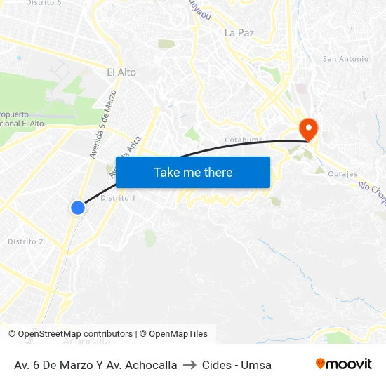 Av. 6 De Marzo Y Av. Achocalla to Cides - Umsa map