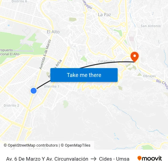 Av. 6 De Marzo Y Av. Circunvalación to Cides - Umsa map