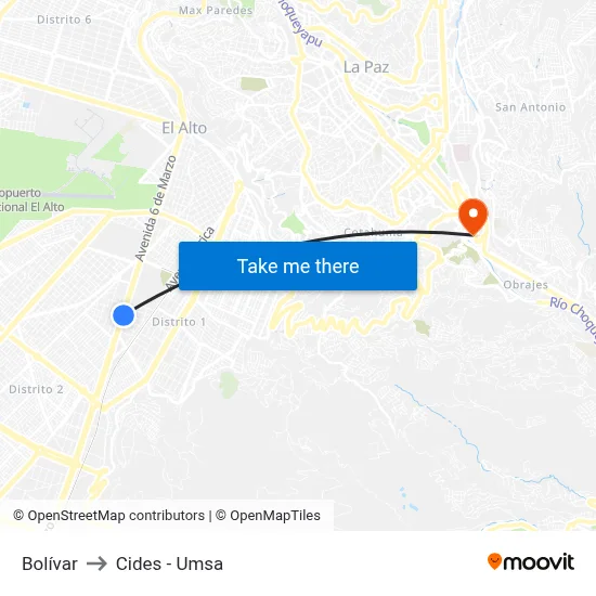 Bolívar to Cides - Umsa map