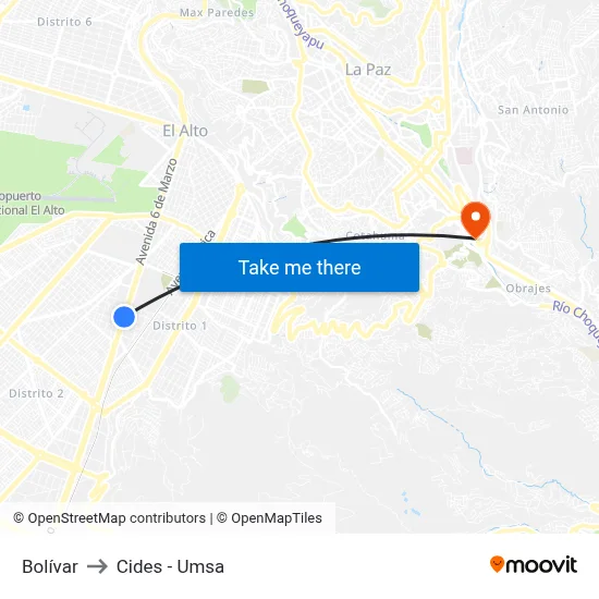 Bolívar to Cides - Umsa map