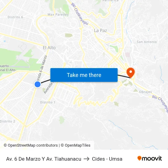 Av. 6 De Marzo Y Av. Tiahuanacu to Cides - Umsa map