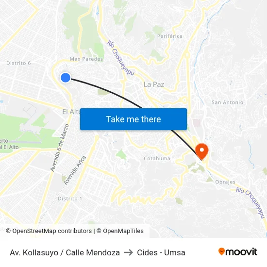 Av. Kollasuyo / Calle Mendoza to Cides - Umsa map