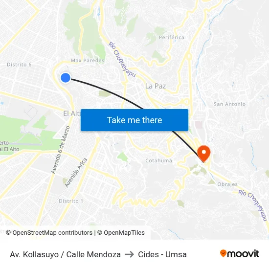Av. Kollasuyo / Calle Mendoza to Cides - Umsa map
