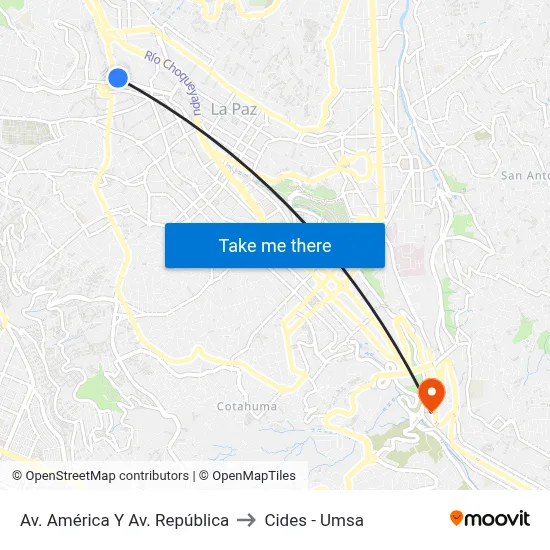 Av. América Y Av. República to Cides - Umsa map