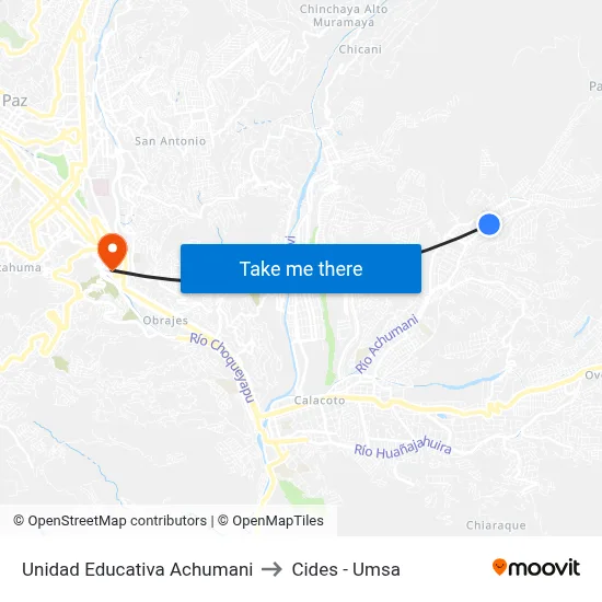Unidad Educativa Achumani to Cides - Umsa map