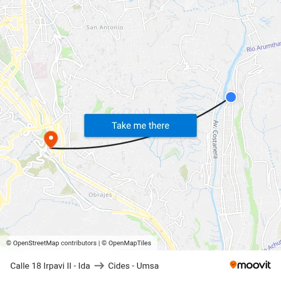 Calle 18 Irpavi II - Ida to Cides - Umsa map
