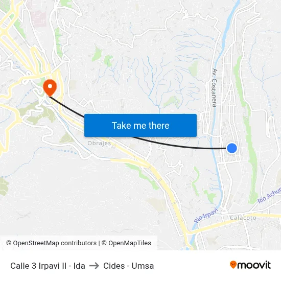 Calle 3 Irpavi II - Ida to Cides - Umsa map