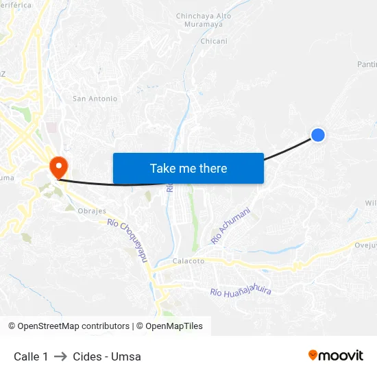 Calle 1 to Cides - Umsa map