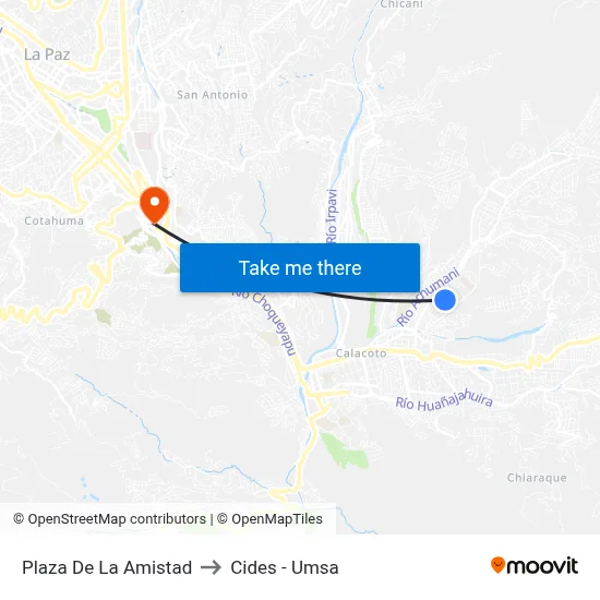 Plaza De La Amistad to Cides - Umsa map