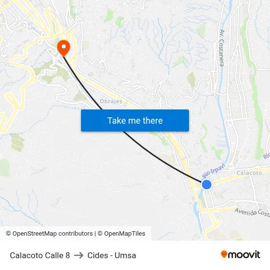 Calacoto Calle 8 to Cides - Umsa map