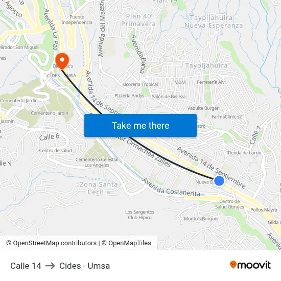Calle 14 to Cides - Umsa map