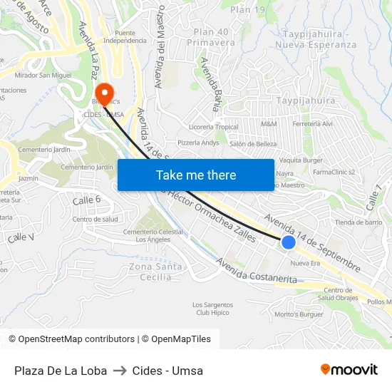 Plaza De La Loba to Cides - Umsa map