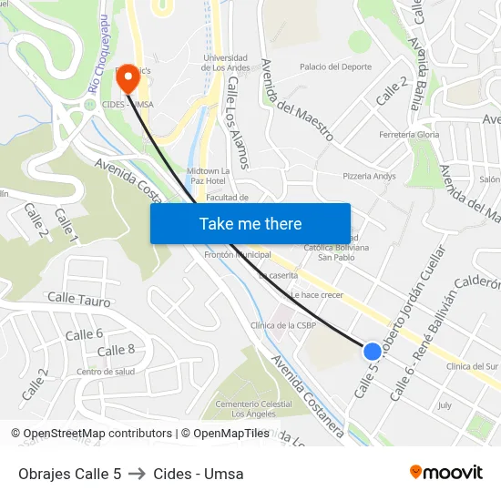 Obrajes Calle 5 to Cides - Umsa map