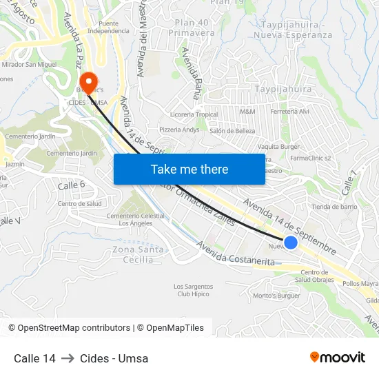 Calle 14 to Cides - Umsa map