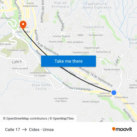 Calle 17 to Cides - Umsa map