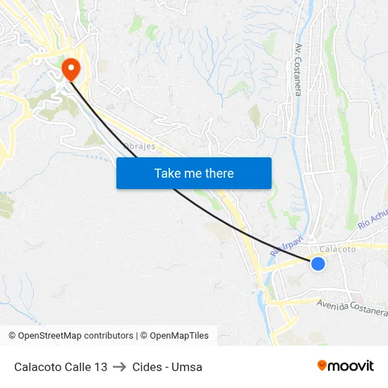 Calacoto Calle 13 to Cides - Umsa map