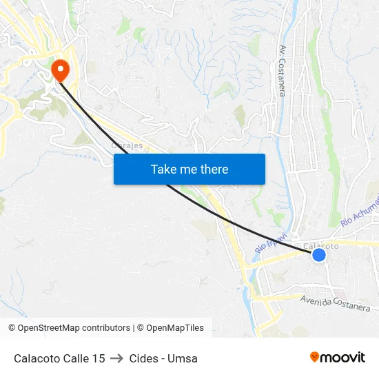 Calacoto Calle 15 to Cides - Umsa map