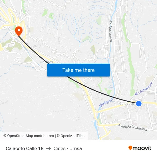 Calacoto Calle 18 to Cides - Umsa map