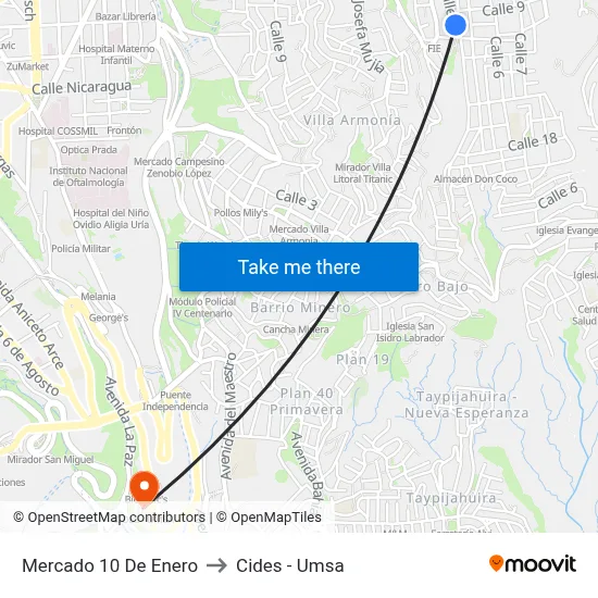 Mercado 10 De Enero to Cides - Umsa map