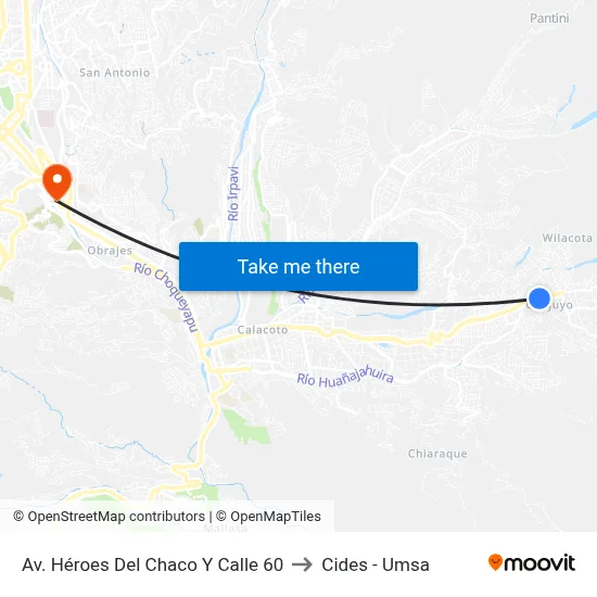Av. Héroes Del Chaco Y Calle 60 to Cides - Umsa map