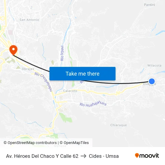 Av. Héroes Del Chaco Y Calle 62 to Cides - Umsa map