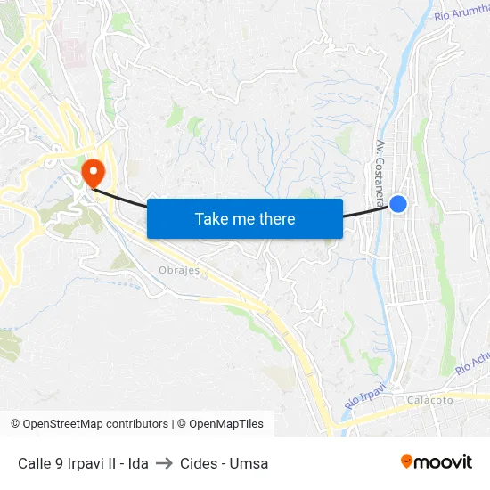 Calle 9 Irpavi II - Ida to Cides - Umsa map