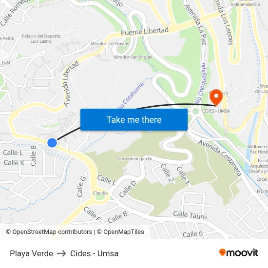 Playa Verde to Cides - Umsa map