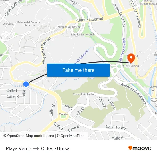 Playa Verde to Cides - Umsa map