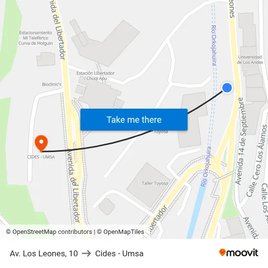 Av. Los Leones, 10 to Cides - Umsa map
