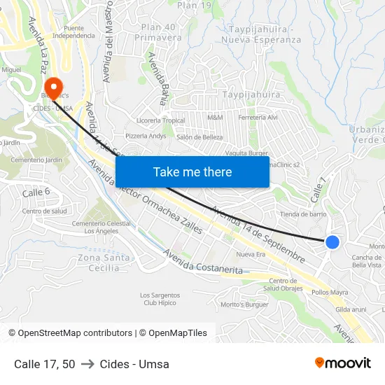 Calle 17, 50 to Cides - Umsa map