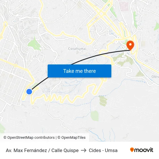 Av. Max Fernández / Calle Quispe to Cides - Umsa map