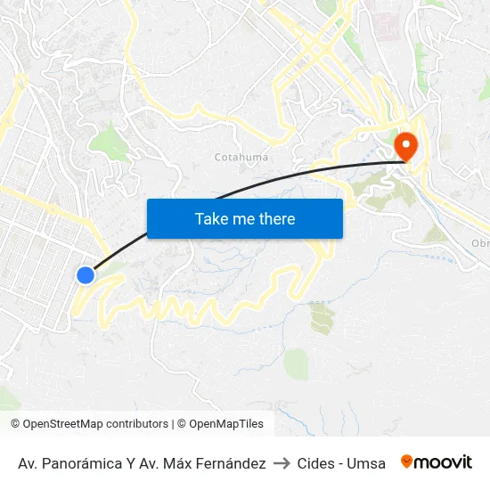 Av. Panorámica Y Av. Máx Fernández to Cides - Umsa map
