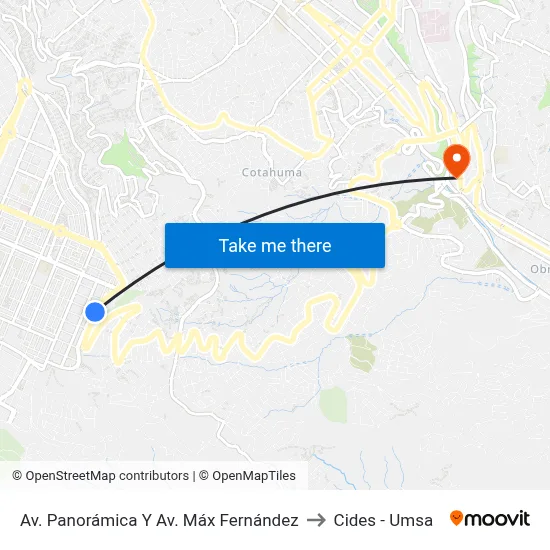 Av. Panorámica Y Av. Máx Fernández to Cides - Umsa map