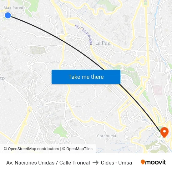 Av. Naciones Unidas / Calle Troncal to Cides - Umsa map