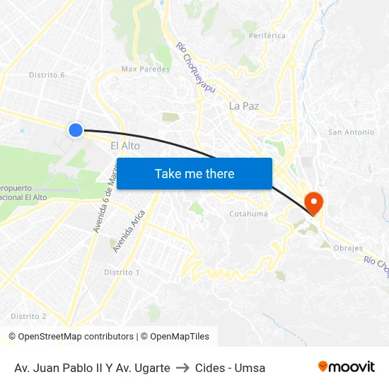 Av. Juan Pablo II Y Av. Ugarte to Cides - Umsa map