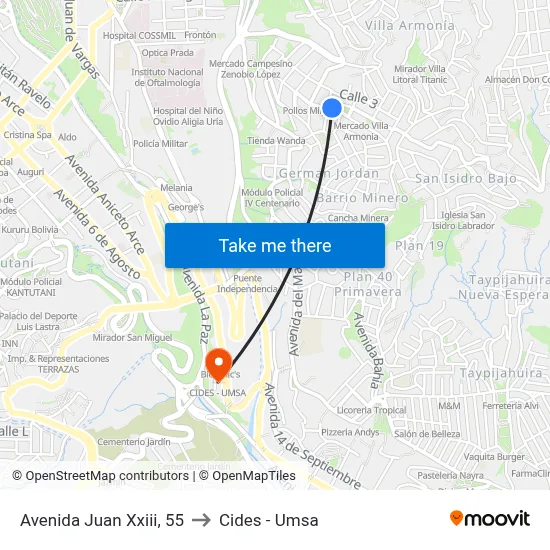 Avenida Juan Xxiii, 55 to Cides - Umsa map