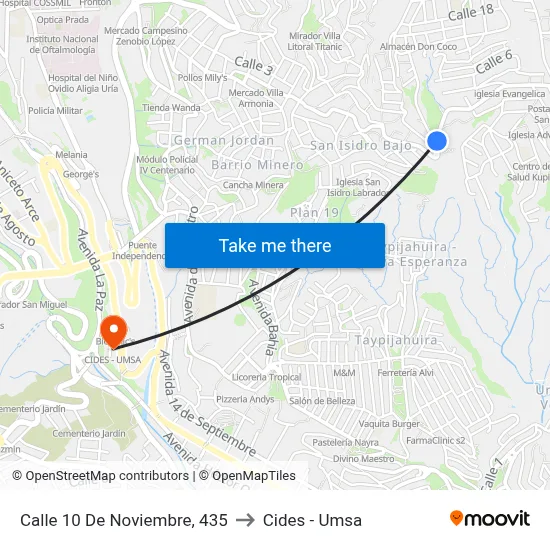 Calle 10 De Noviembre, 435 to Cides - Umsa map