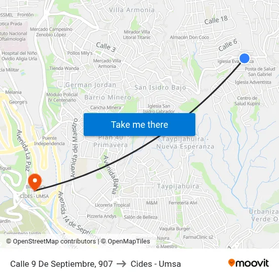 Calle 9 De Septiembre, 907 to Cides - Umsa map