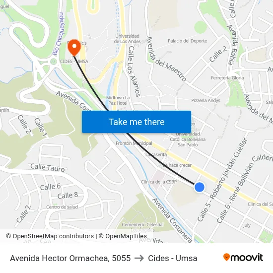 Avenida Hector Ormachea, 5055 to Cides - Umsa map