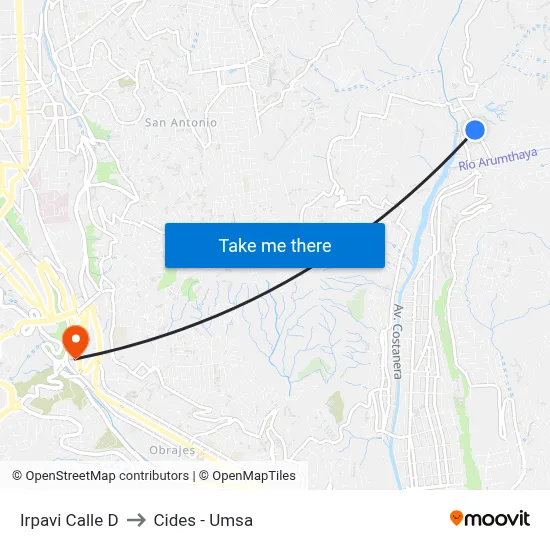 Irpavi Calle D to Cides - Umsa map